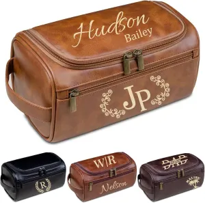 Personalized Travel Toiletry Bag for Men Custom Leather Toiletry Bag with Engraved Name Initials Hanging Toiletry Bag Personalized Gifts for Men Dad Fathers Day Groomsmen Husband (Light Brown)