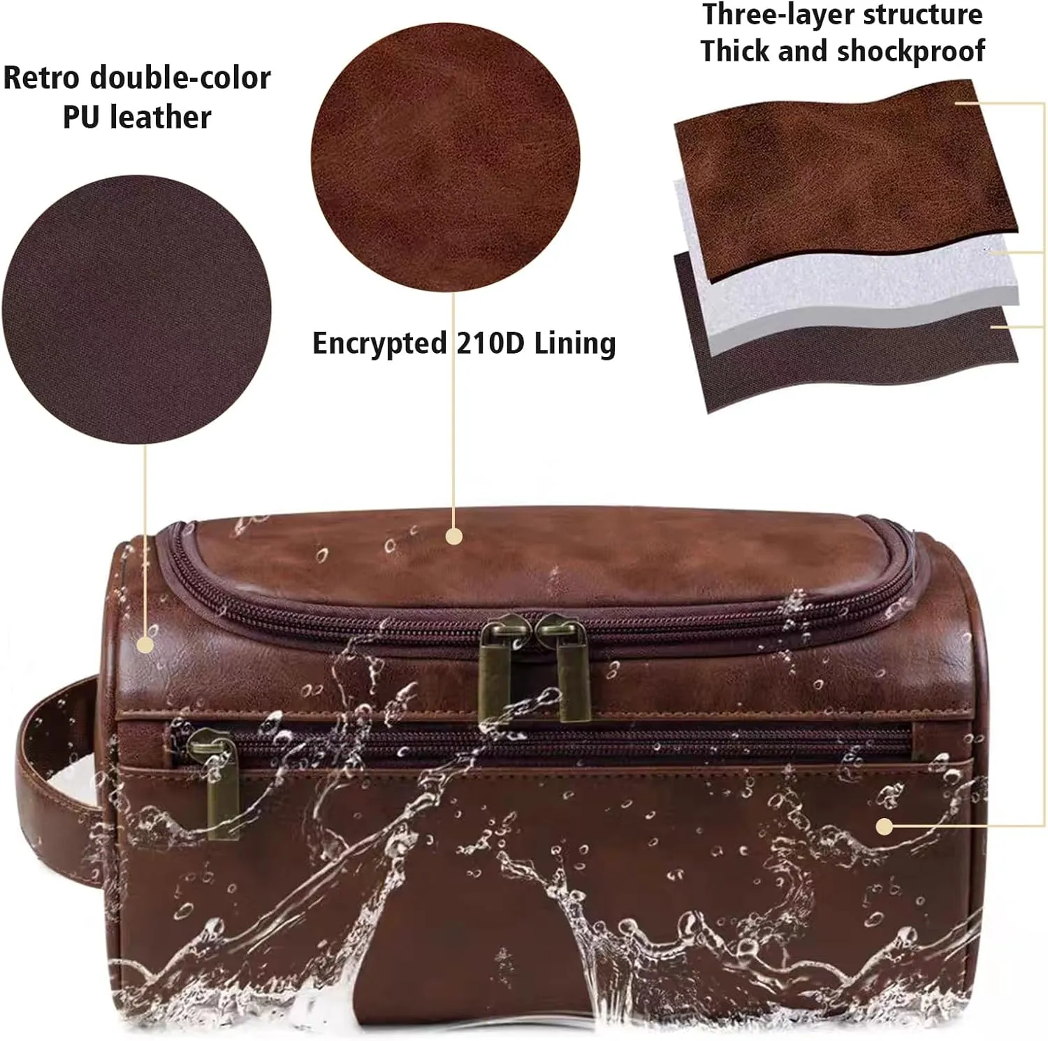 Personalized Travel Toiletry Bag for Men Custom Leather Toiletry Bag with Engraved Name Initials Hanging Toiletry Bag Personalized Gifts for Men Dad Fathers Day Groomsmen Husband (Light Brown)