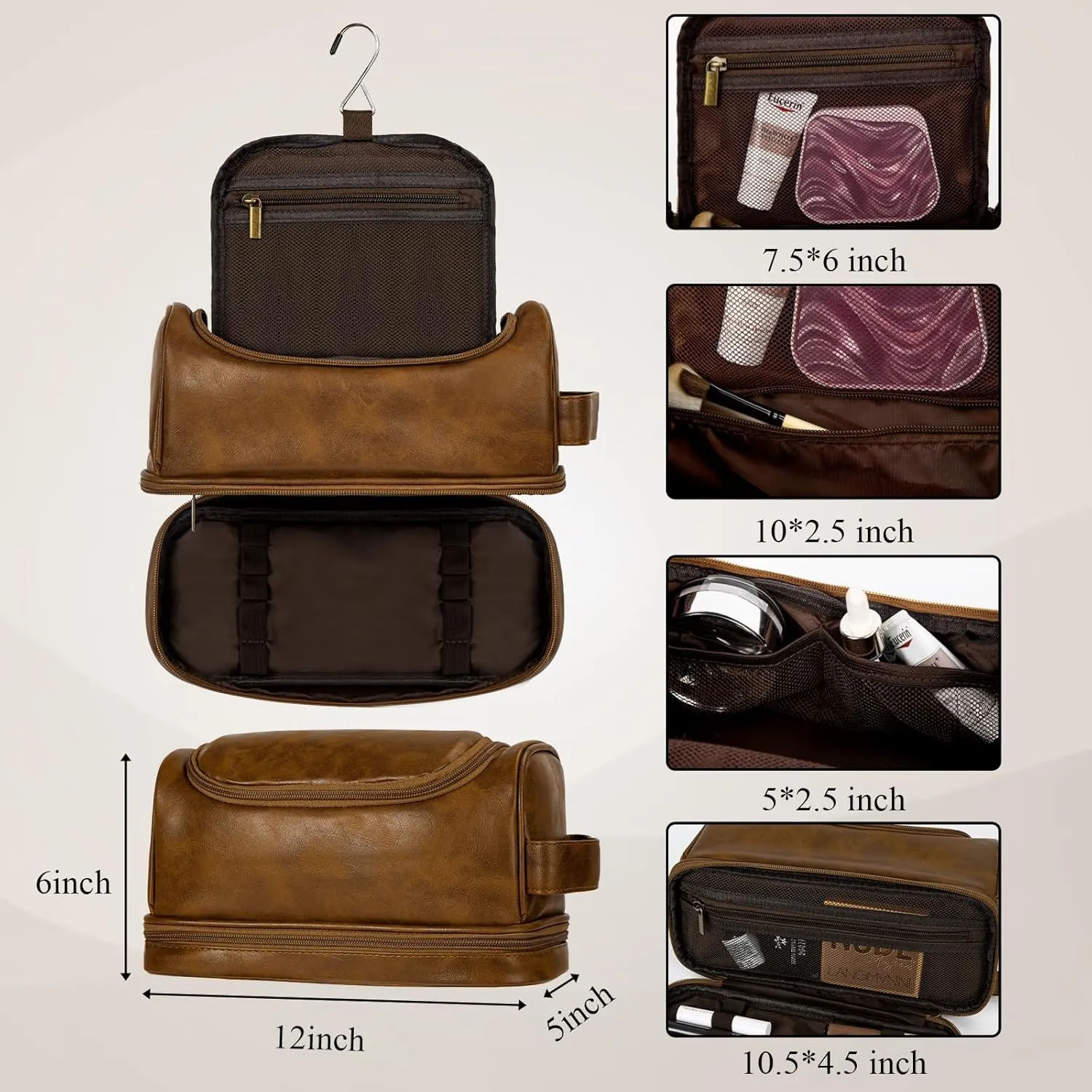 Personalized Travel Toiletry Bag for Men, Large Water-resistant Shaving Bag, PU Leather Dopp Kit, Multi-functional and Stylish, Customized Gift for Groomsmen, Anniversary, Birthday