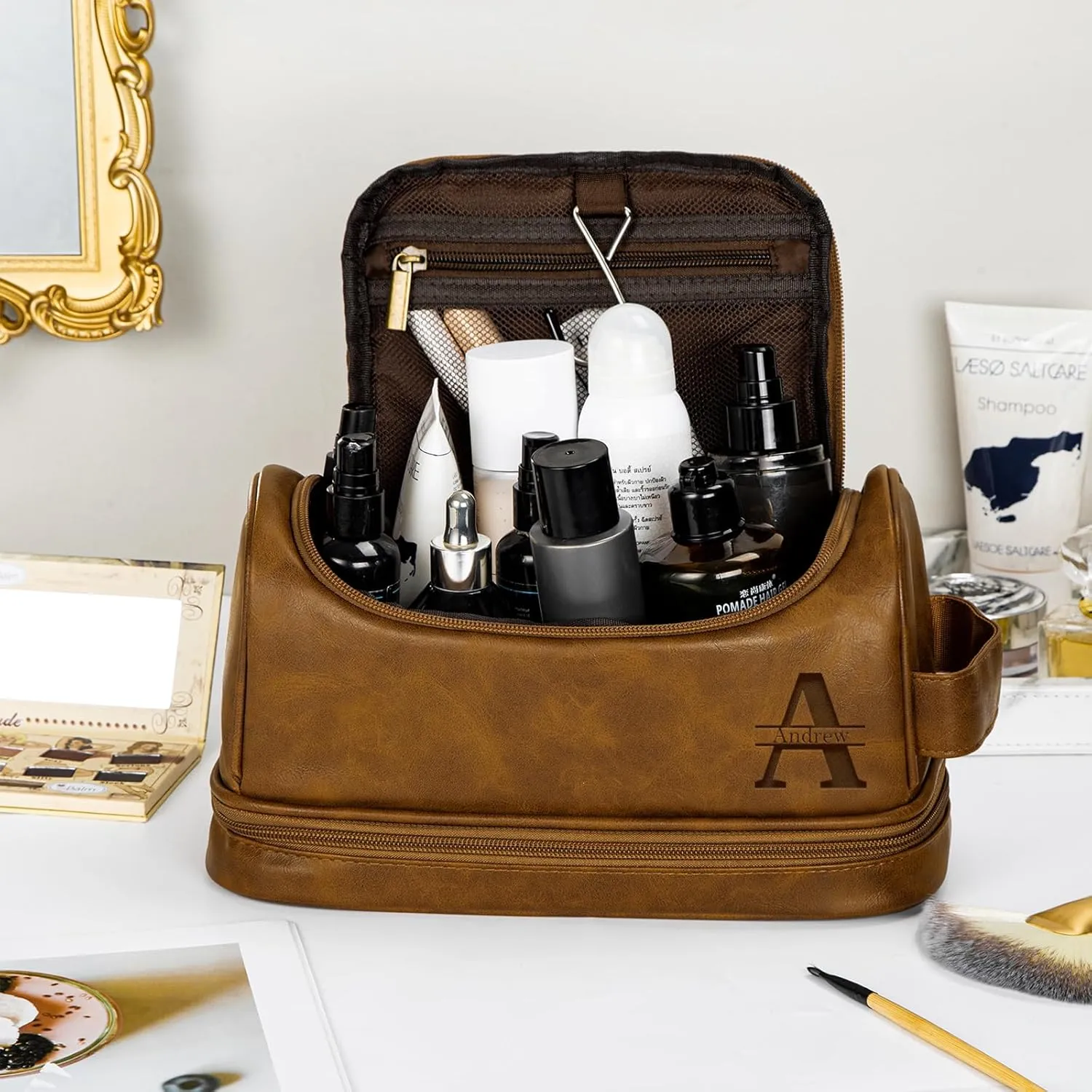 Personalized Travel Toiletry Bag for Men, Large Water-resistant Shaving Bag, PU Leather Dopp Kit, Multi-functional and Stylish, Customized Gift for Groomsmen, Anniversary, Birthday