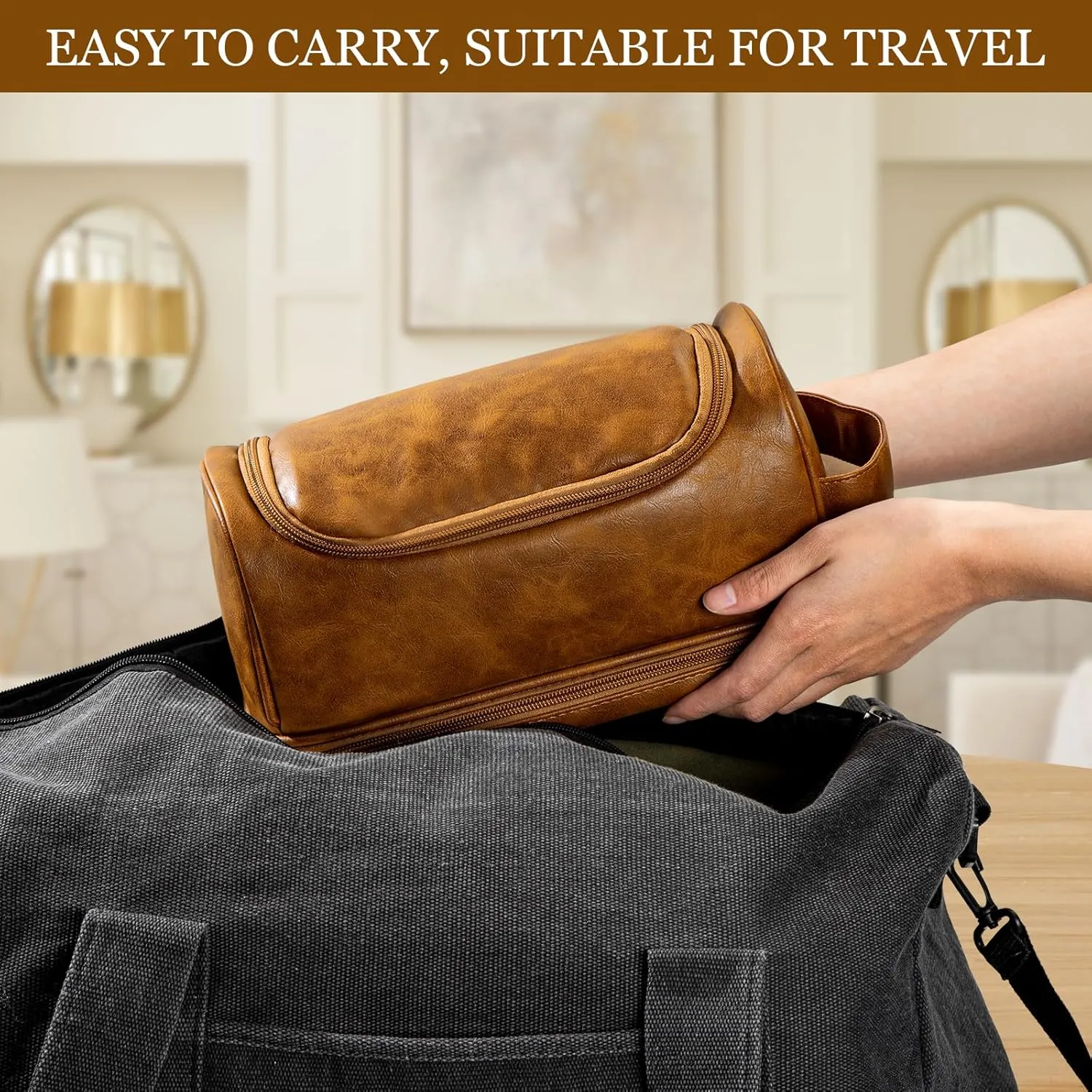Personalized Travel Toiletry Bag for Men, Large Water-resistant Shaving Bag, PU Leather Dopp Kit, Multi-functional and Stylish, Customized Gift for Groomsmen, Anniversary, Birthday