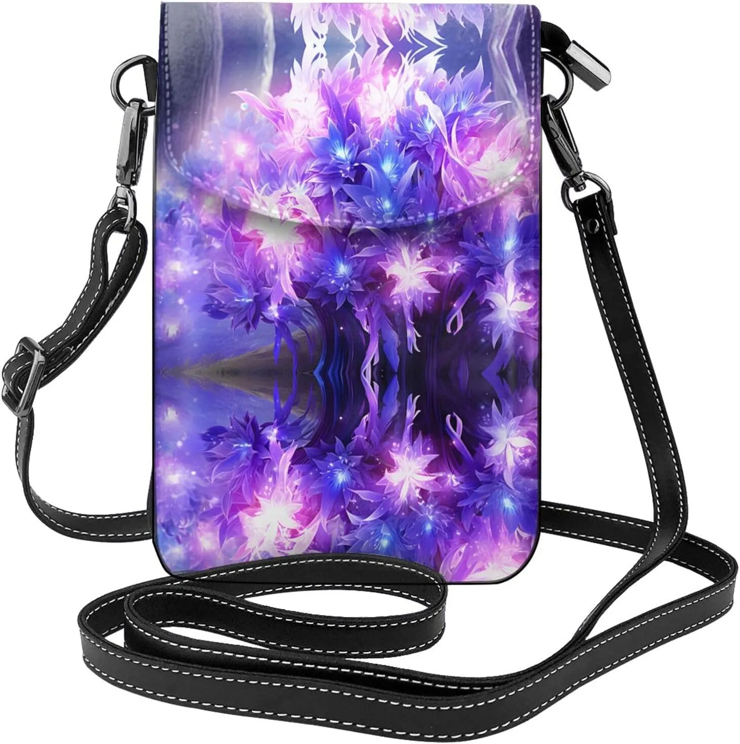 PHAYAH Glowing Flower Pile Small Crossbody Phone Bags For Women Leather Cell Phone Purse Wallet