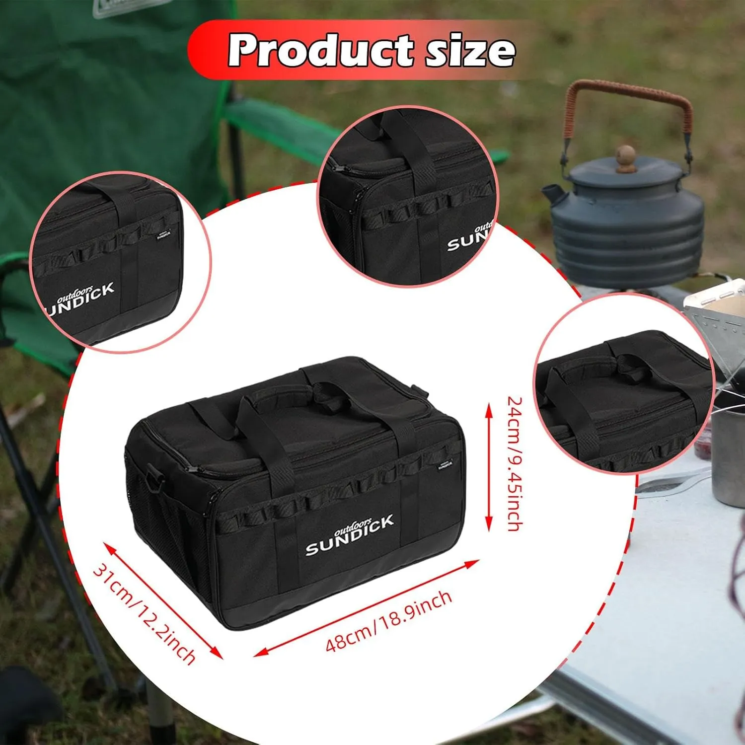 Picnics Camping Pot Set Storage Bag Gas Tank Organizer 36 L Anti Collision Versatile Crossbody Shoulder Bag for Travel Garden, Black
