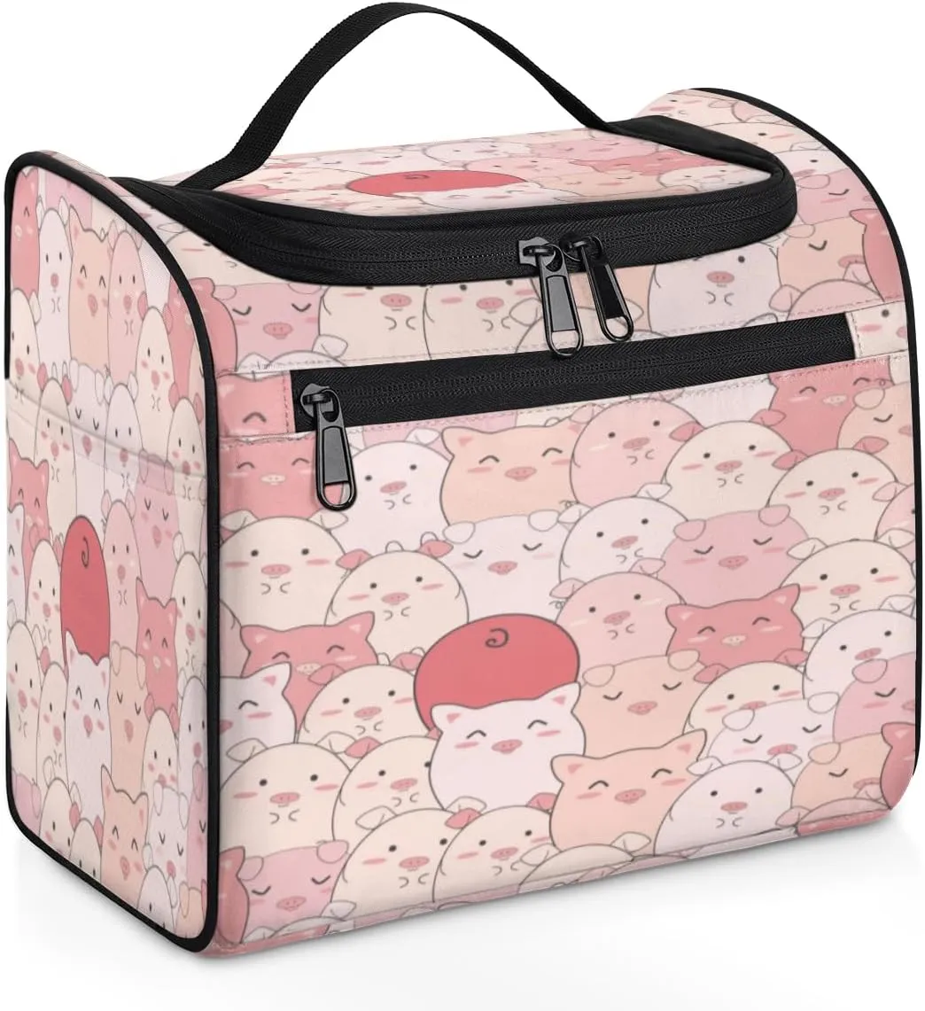 Piggy Pink Adorable Travel Hanging Toiletry Bag for Men and Women Makeup Organizer Travel Bathroom Bag Water-resistant Dopp Kit Shower Bag