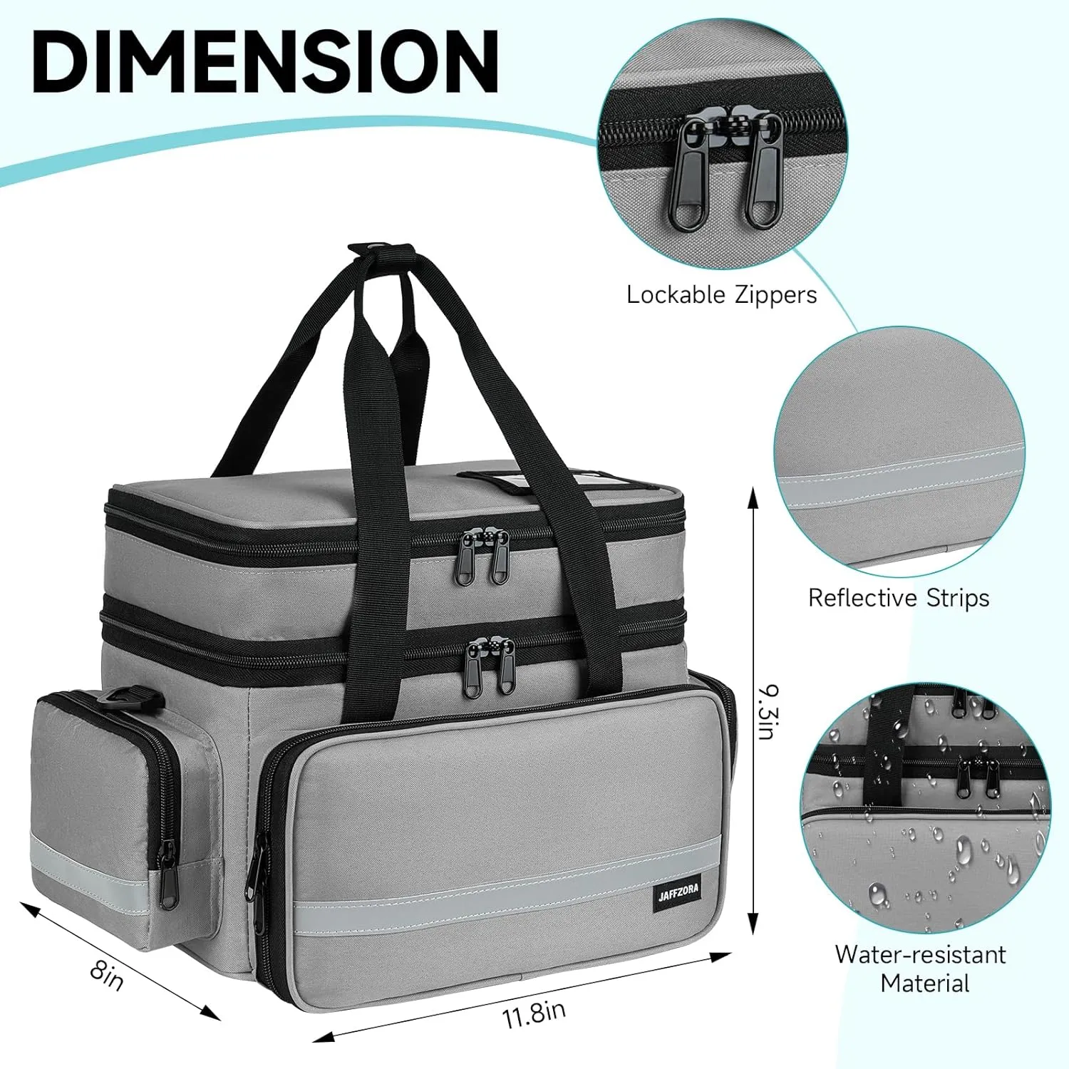 Pill Bottle Organizer, Double Layers Medicine Storage Bag with Lockable Zippers and Shoulder Strap,Medication Travel Bag for Prescription Bottles, Vitamins & Medical Supplies, Gray (Bag Only)