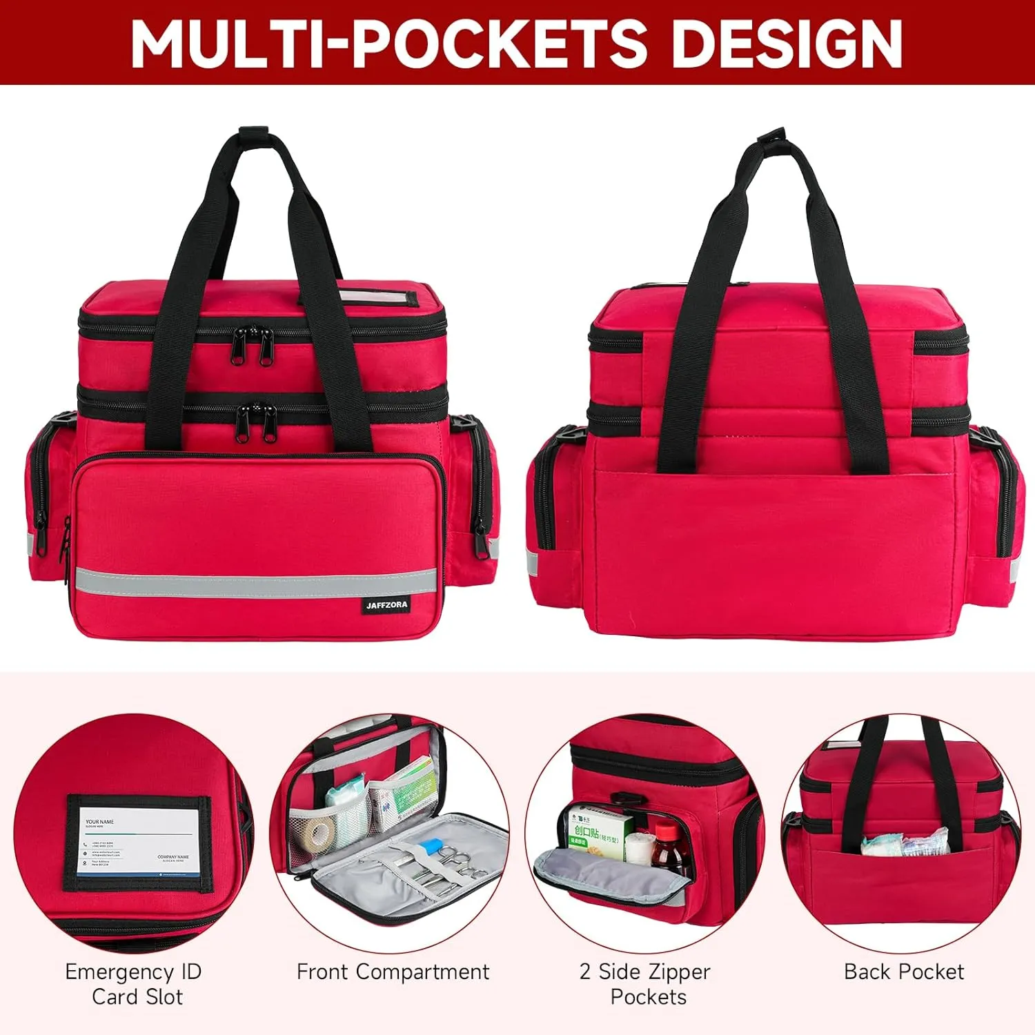 Pill Bottle Organizer, Double Layers Medicine Storage Bag with Lockable Zippers and Shoulder Strap,Medication Travel Bag for Prescription Bottles, Vitamins & Medical Supplies, Red (Bag Only)