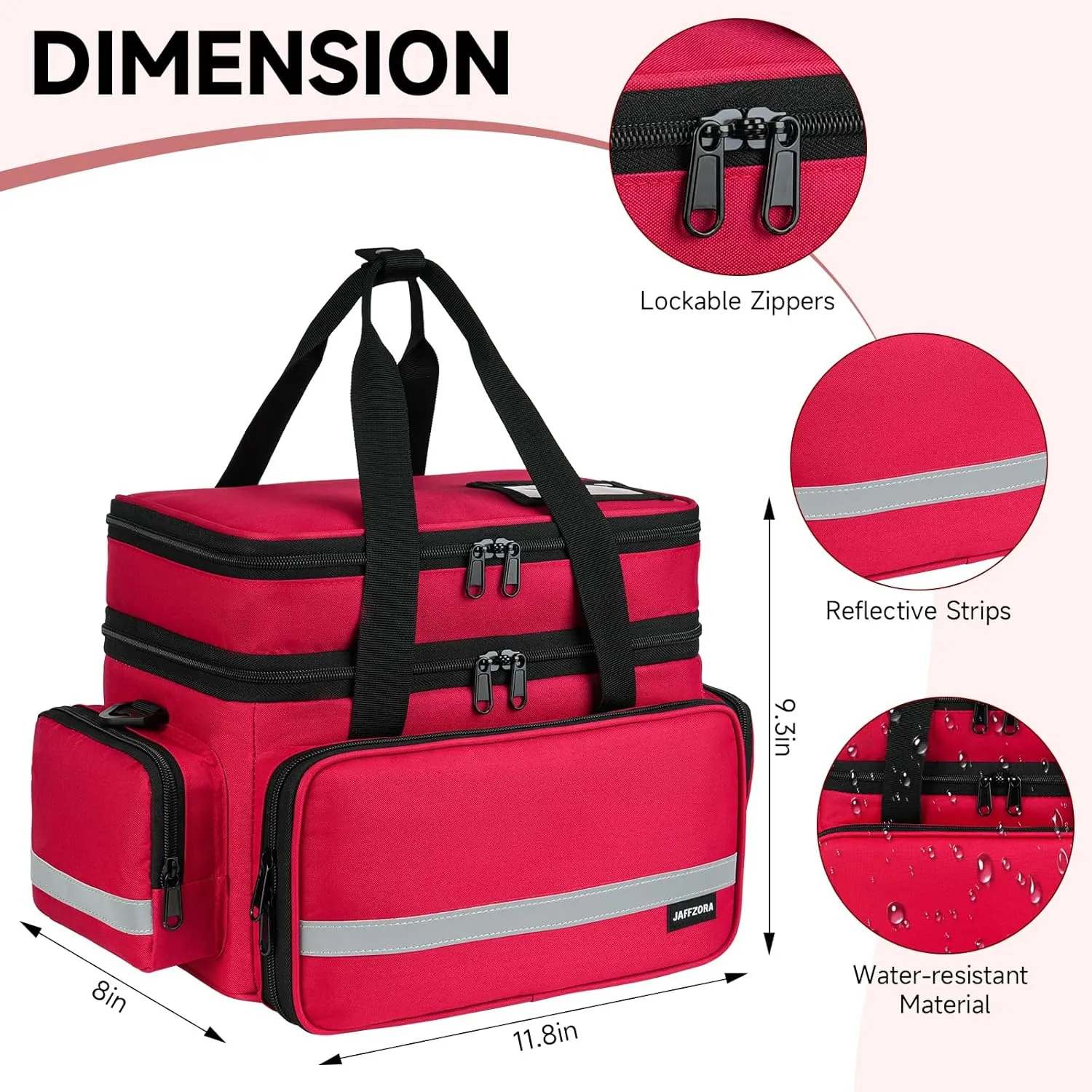 Pill Bottle Organizer, Double Layers Medicine Storage Bag with Lockable Zippers and Shoulder Strap,Medication Travel Bag for Prescription Bottles, Vitamins & Medical Supplies, Red (Bag Only)