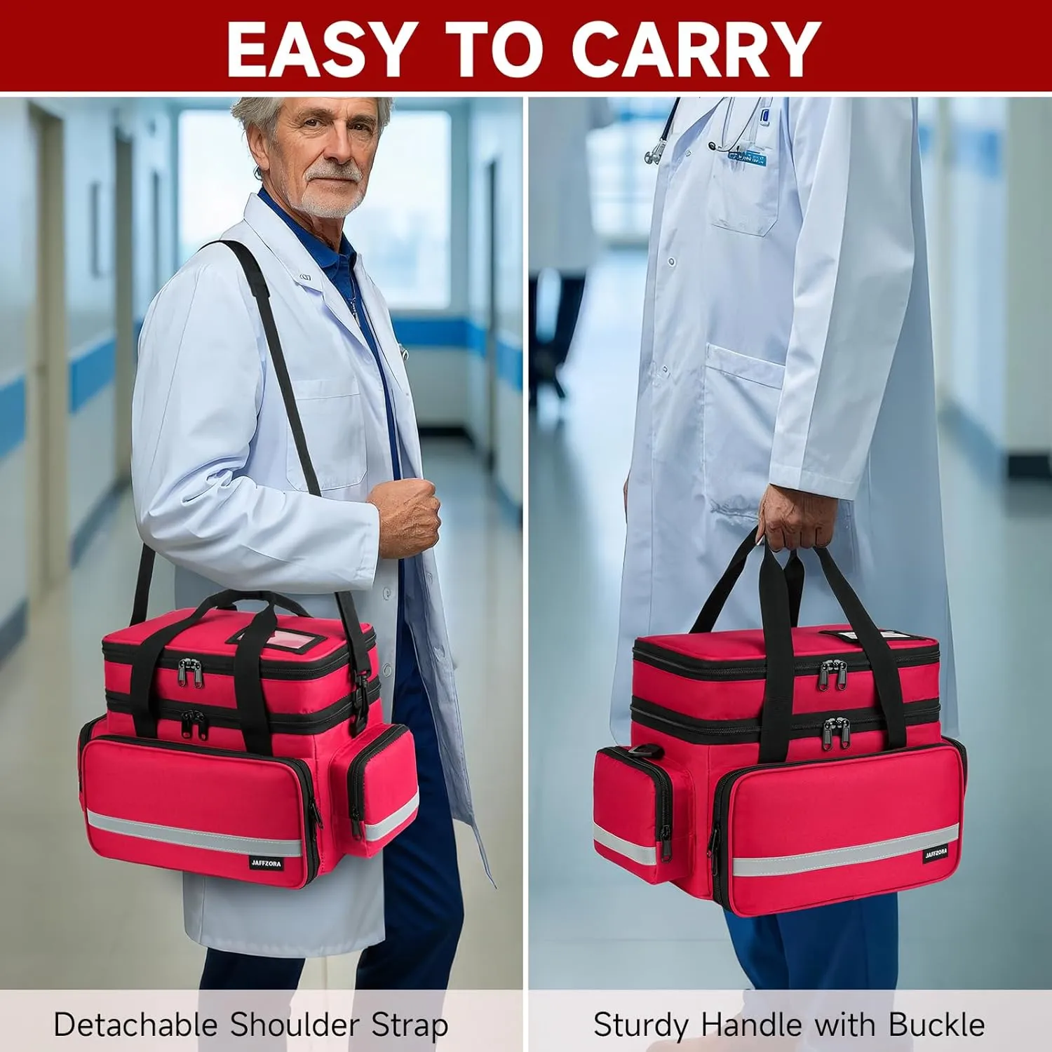 Pill Bottle Organizer, Double Layers Medicine Storage Bag with Lockable Zippers and Shoulder Strap,Medication Travel Bag for Prescription Bottles, Vitamins & Medical Supplies, Red (Bag Only)