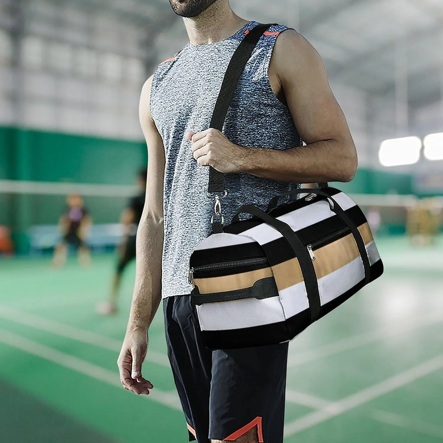 Pink Black Gray Argyle Portable Large Capacity Fully Printed Fitness Bag Unisex
