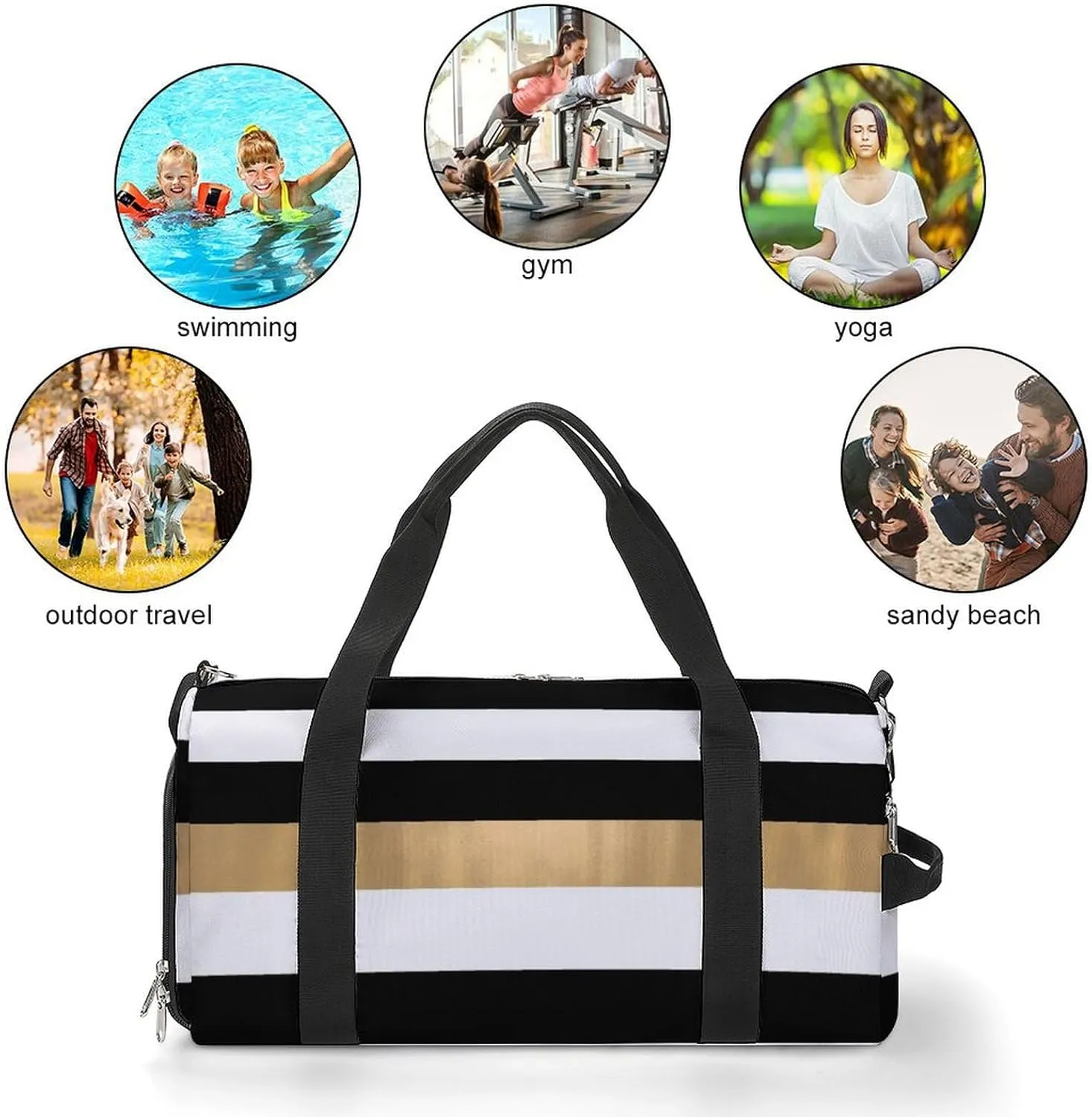Pink Black Gray Argyle Portable Large Capacity Fully Printed Fitness Bag Unisex