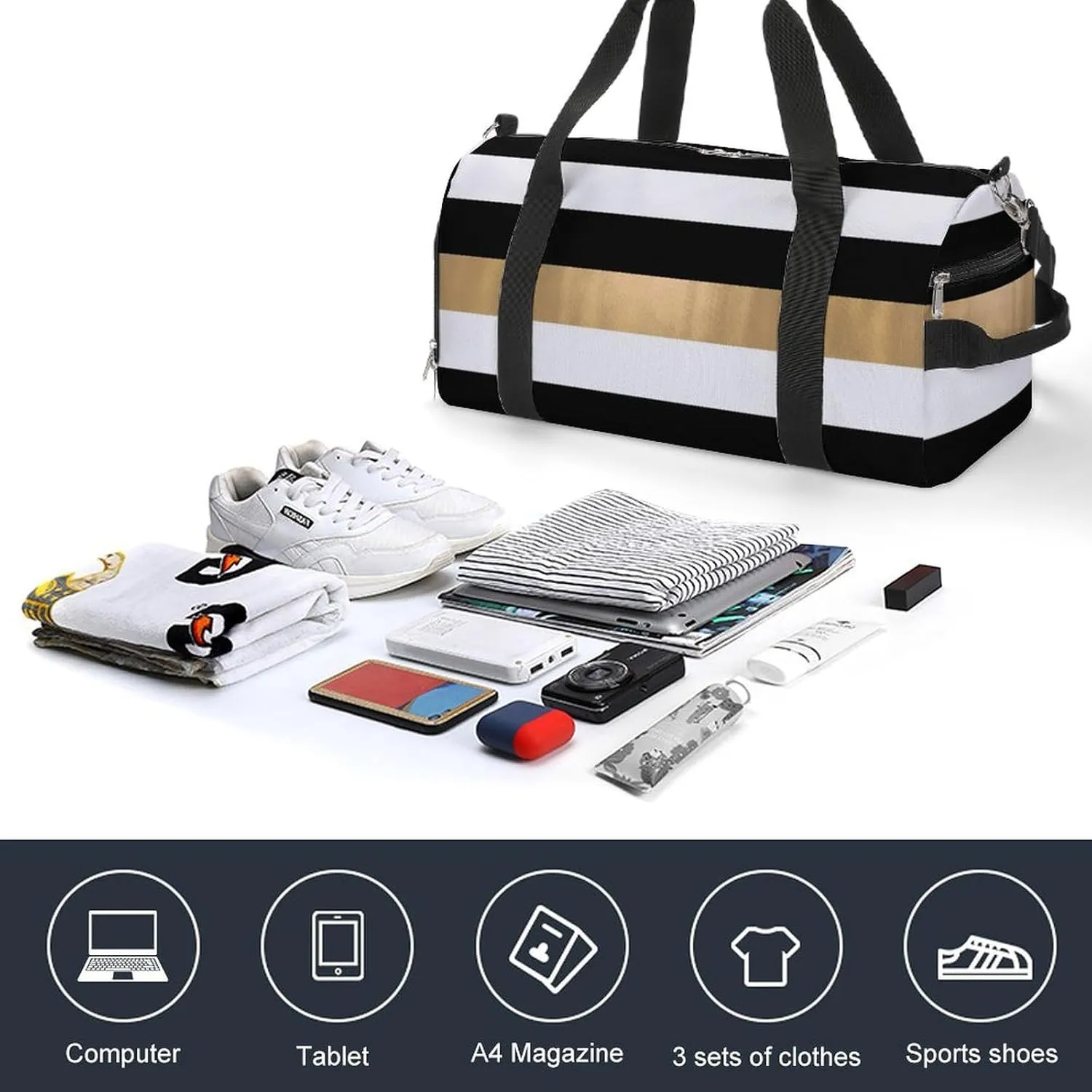 Pink Black Gray Argyle Portable Large Capacity Fully Printed Fitness Bag Unisex