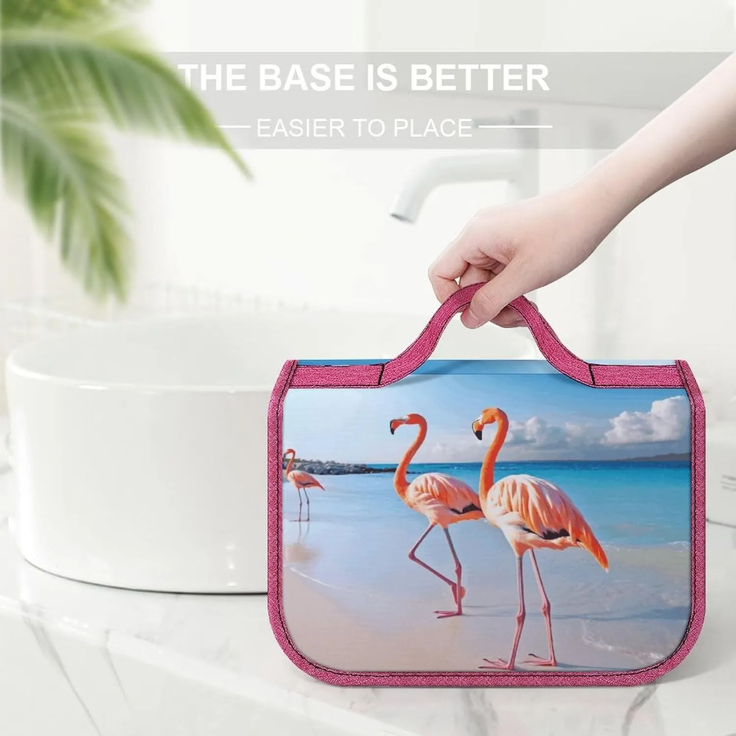 Pink Flamingo on Beach Travel Toiletry Bag for Women,Hanging Toiletry Organizer with Hook, Makeup Bag Travel Organizer for Shampoo,Toiletriesl