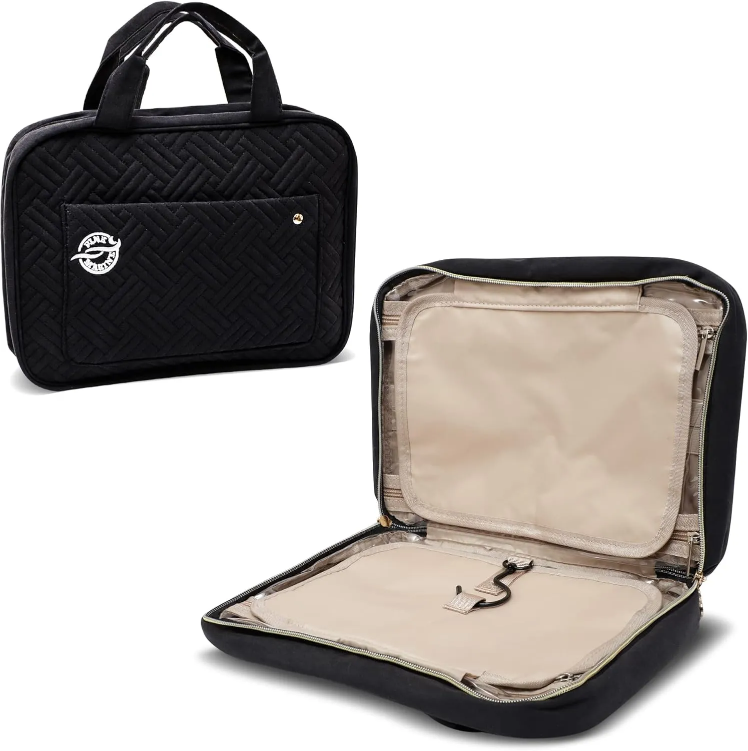 Pink Marine Travel Hanging Toiletry Bag for Women and Men, Luxury Cosmetics and Makeup Organizer with Full-Size Pockets, Waterproof Exterior, Hands-Free Hook, (Black, Medium)