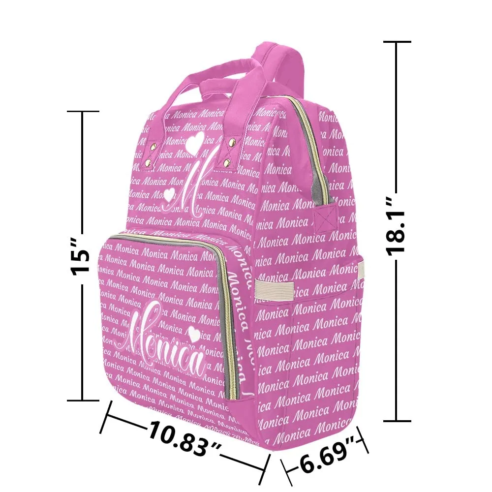Pink White Love Diaper Bags Personalized Backpack Travel Customized Name Women Handbag Knapsack Tote Bag