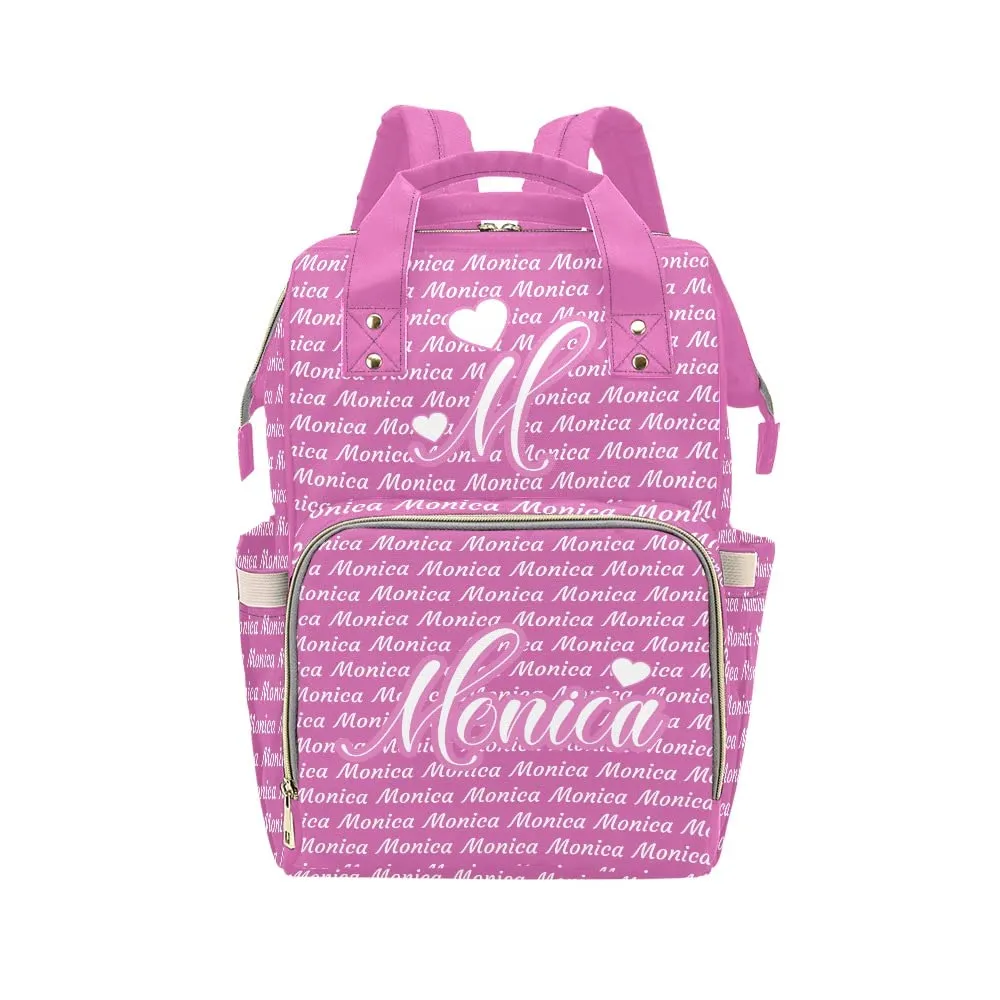 Pink White Love Diaper Bags Personalized Backpack Travel Customized Name Women Handbag Knapsack Tote Bag