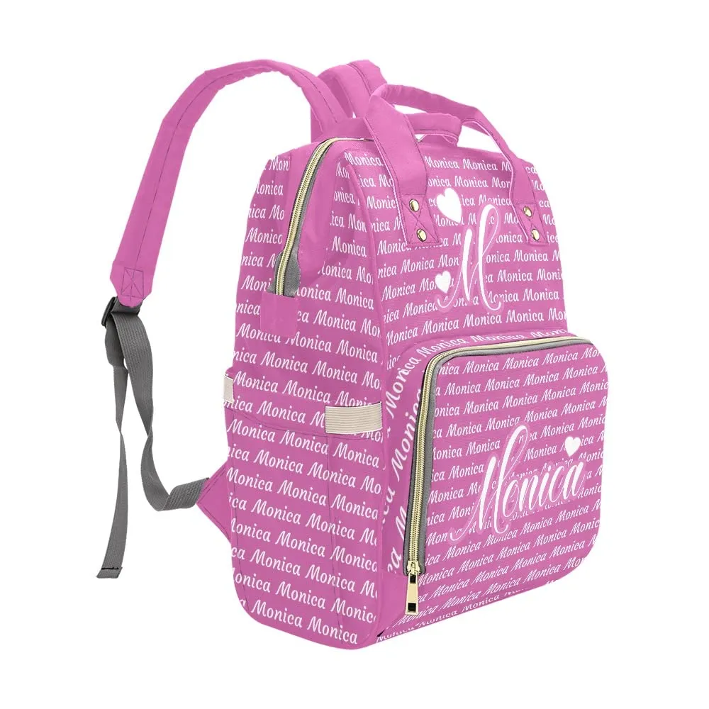 Pink White Love Diaper Bags Personalized Backpack Travel Customized Name Women Handbag Knapsack Tote Bag