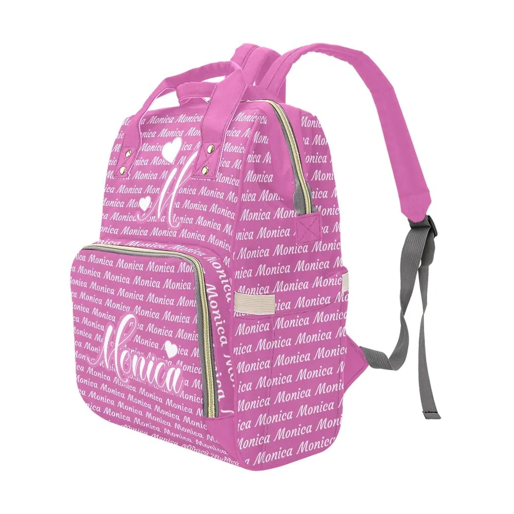 Pink White Love Diaper Bags Personalized Backpack Travel Customized Name Women Handbag Knapsack Tote Bag