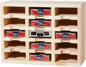 Playing Card Display Wooden 15-Compartment Perfect for Storing Standard Decks, Laser-Cut Sayings, No Assembly