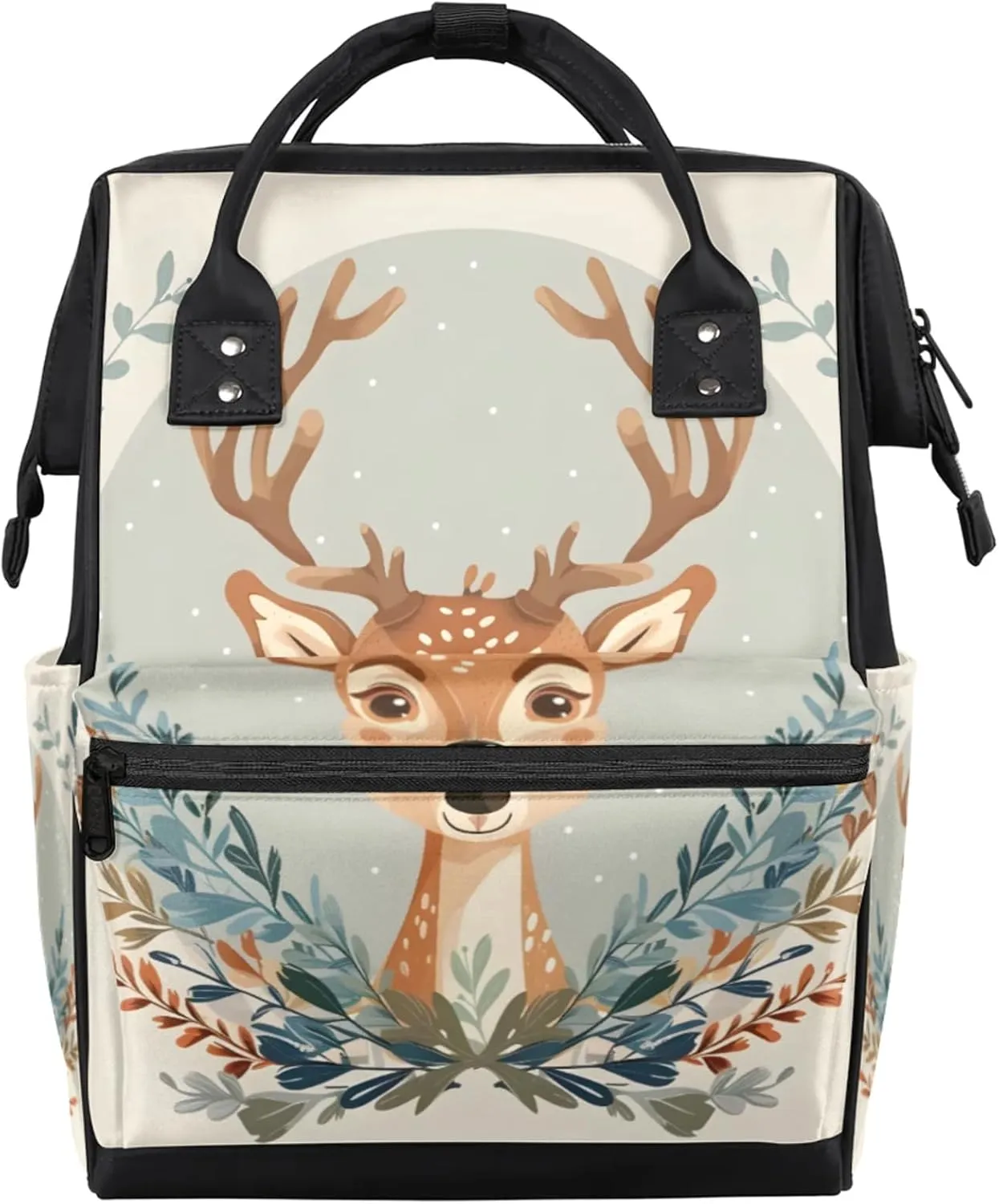 Plum Deer Leaf Watercolour Diaper Bag Mommy Bags With Adjustable Shoulder Strap Waterproof Multifunction Shoulder Bag Travel Large Capacity Backpack for Moms And Dads