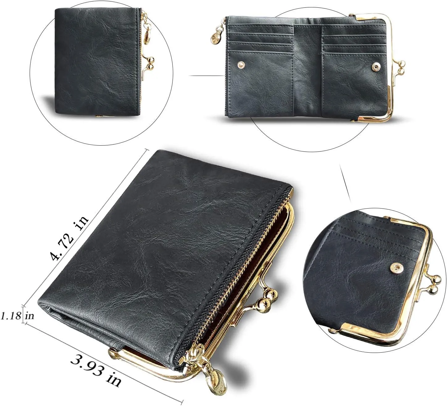 PofeeXIO Womens Wallet RFID Small Compact Bifold Leather Vintage Wallet,Ladies Coin Purse with Zipper and Kiss Lock