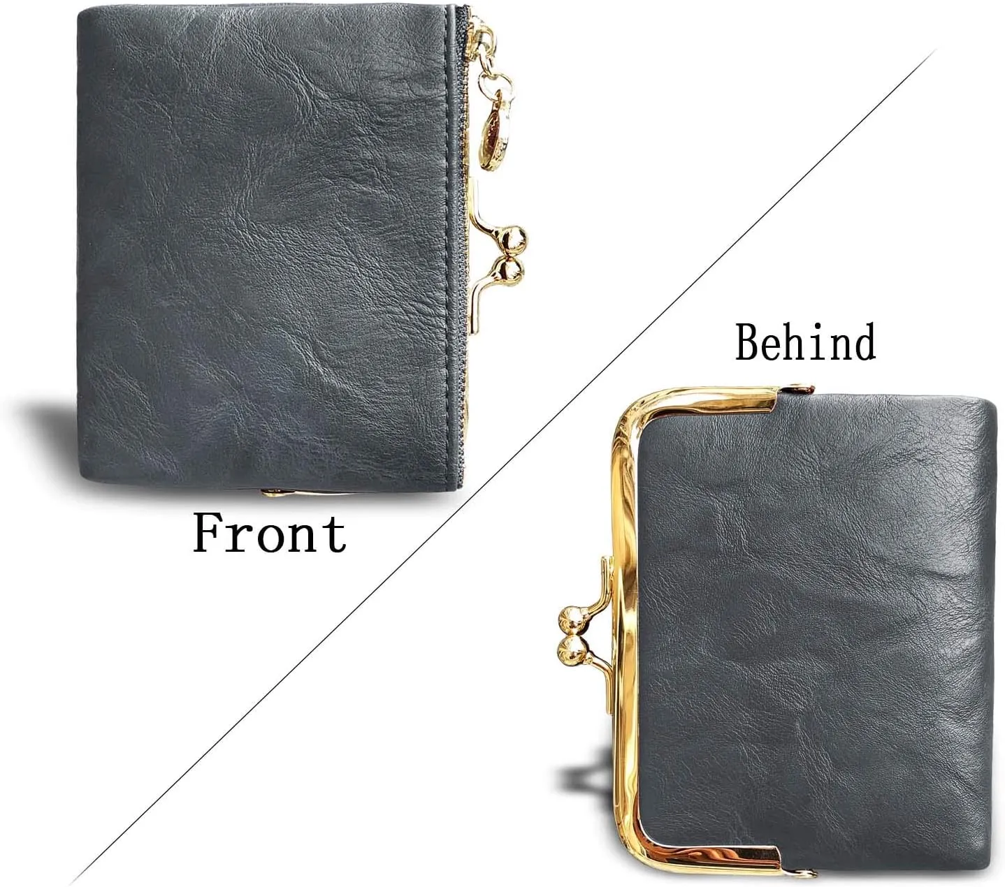 PofeeXIO Womens Wallet RFID Small Compact Bifold Leather Vintage Wallet,Ladies Coin Purse with Zipper and Kiss Lock