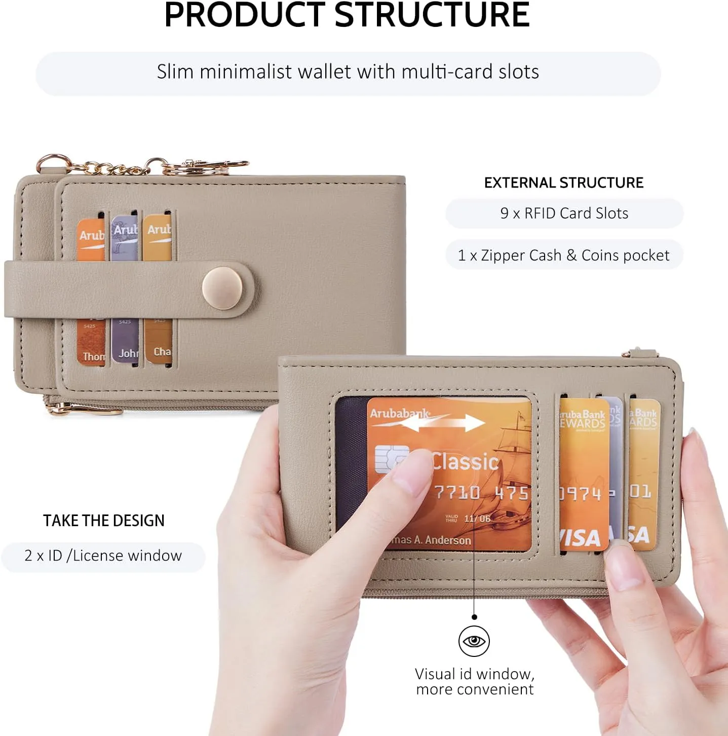 POIUGOYA Slim Wallet for Women,RFID Blocking Bifold Credit Card Holder with Zipper Coin Pocket,ID Window,Keychain
