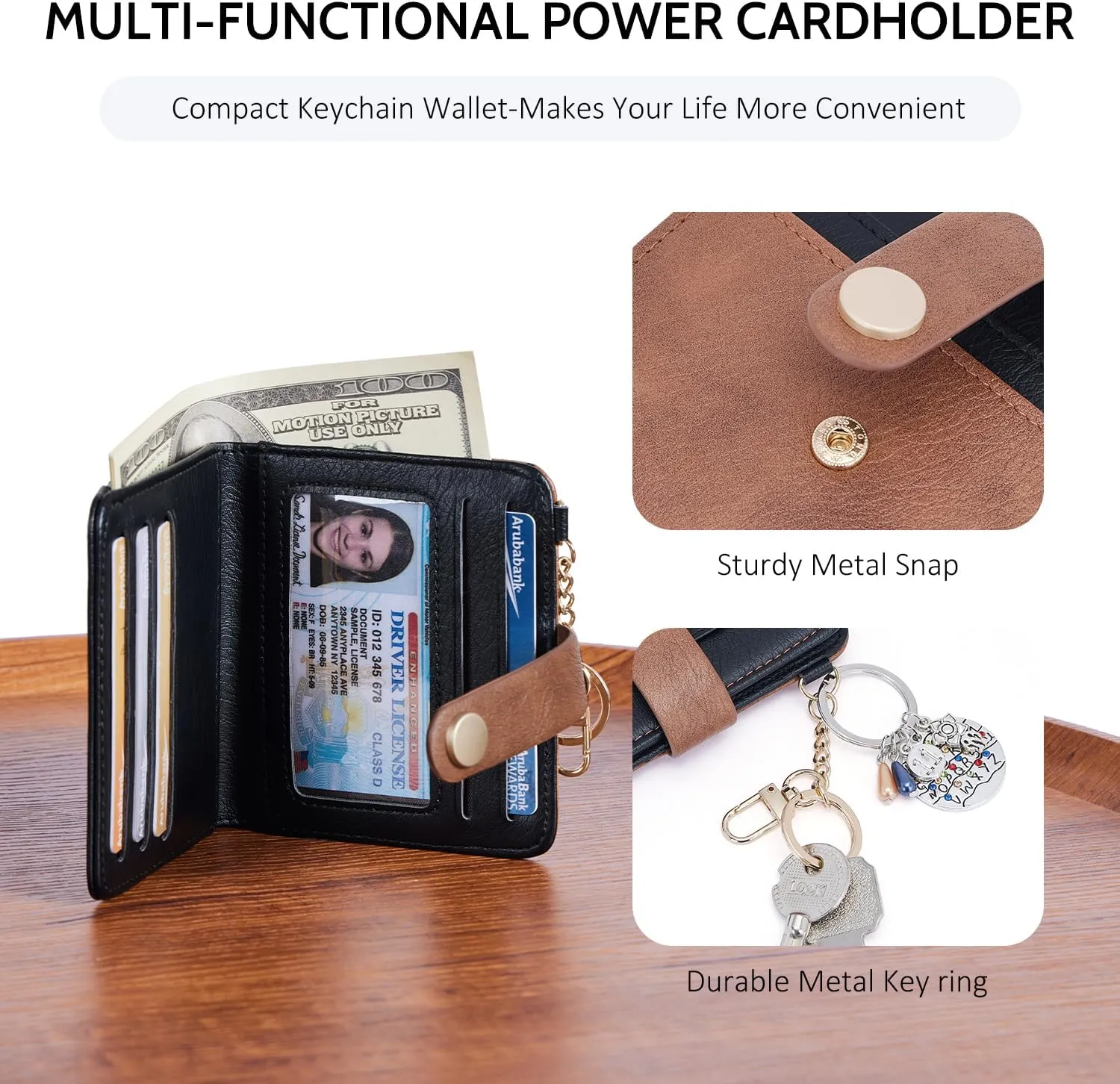 POIUGOYA Slim Wallet for Women,RFID Blocking Bifold Credit Card Holder with Zipper Coin Pocket,ID Window,Keychain