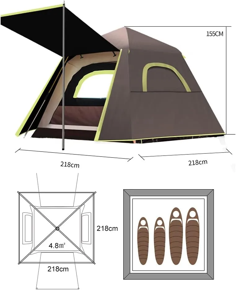 Pop Up Tents for 3-4 Person Double Layer Waterproof Automatic Instant Tent Portable Cabana Beach Tent for Outdoor Hiking