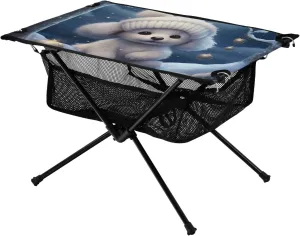 Portable Camping Table Cute Puppy Dog in Th Snow Outdoor Foldable Camp Tables for Outside, Camping, Hiking, Tailgating