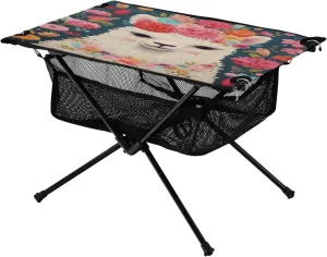 Portable Camping Table Foldable with Mesh Storage Lightweight Compact Camp Tent Side Table for Outside,Camping,Hiking,Tailgating,Alpaca