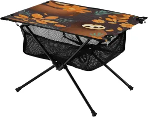 Portable Camping Table Foldable with Mesh Storage Lightweight Compact Camp Tent Side Table for Outside,Camping,Hiking,Tailgating,Sloth