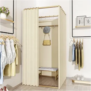Portable Fitting Room with Linen Curtain, Floor-Standing Dressing Room Booth for Clothing Stores Events, 3 Sizes