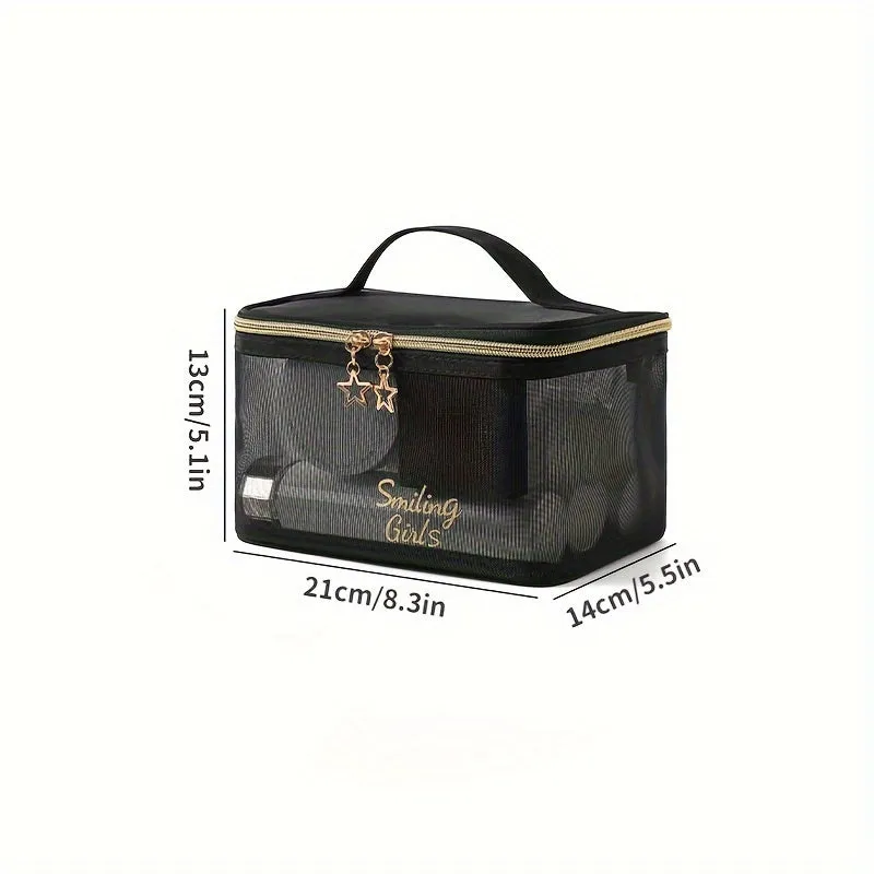 Portable Mesh Cosmetic Bag, Large Capacity