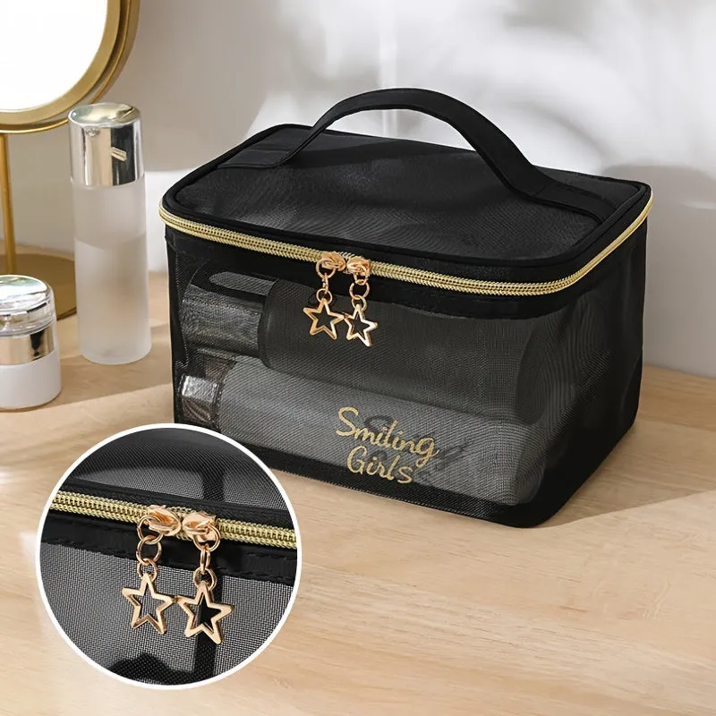 Portable Mesh Cosmetic Bag, Large Capacity