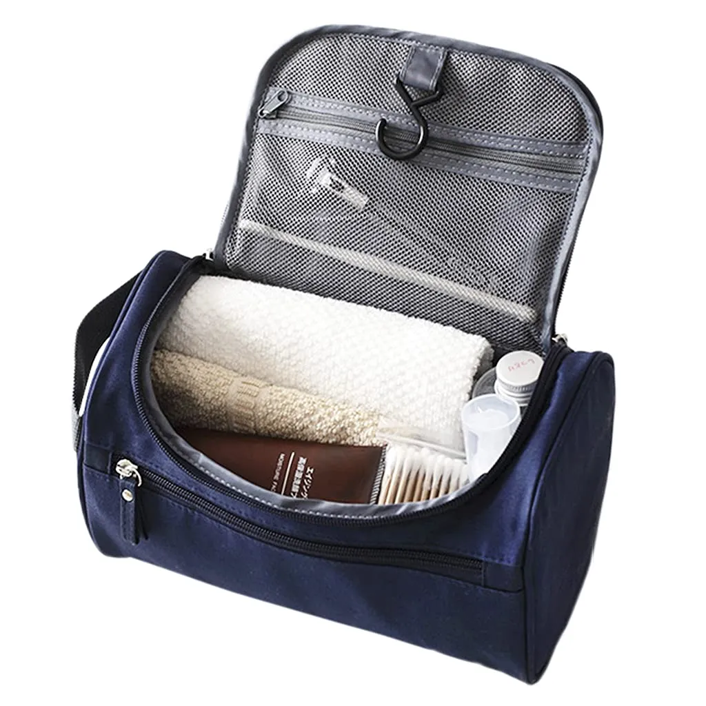 Portable Travel Cosmetic Makeup Bag Large Multi-layer Waterproof Zipper Toiletry Kit Bathroom Shower Wall Mount Hanging Toiletry Bag Case Caddy Organizer Storage Bag for Women&Men (Deep Blue)