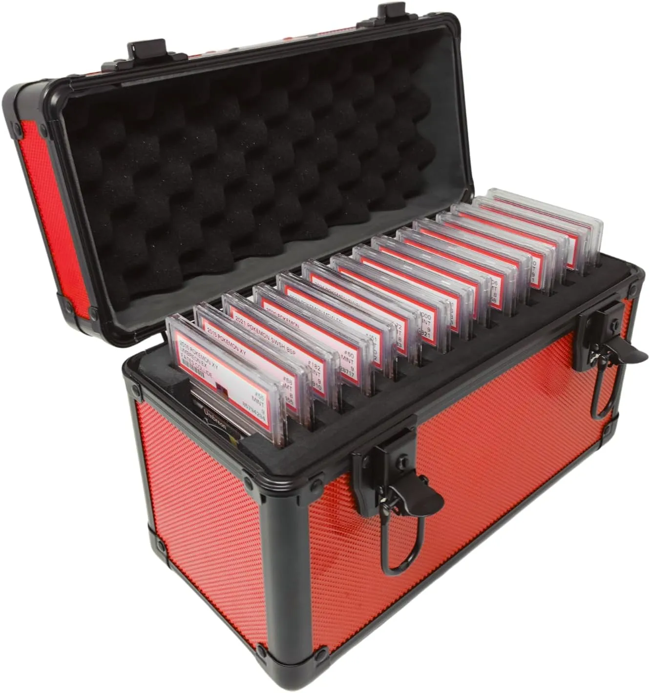Precision Metal Slab Case – Holds 15 Graded Sports and Trading Cards – Durable Aluminum Storage Box for PSA, BGS, CGC Slabs – X-15 Red