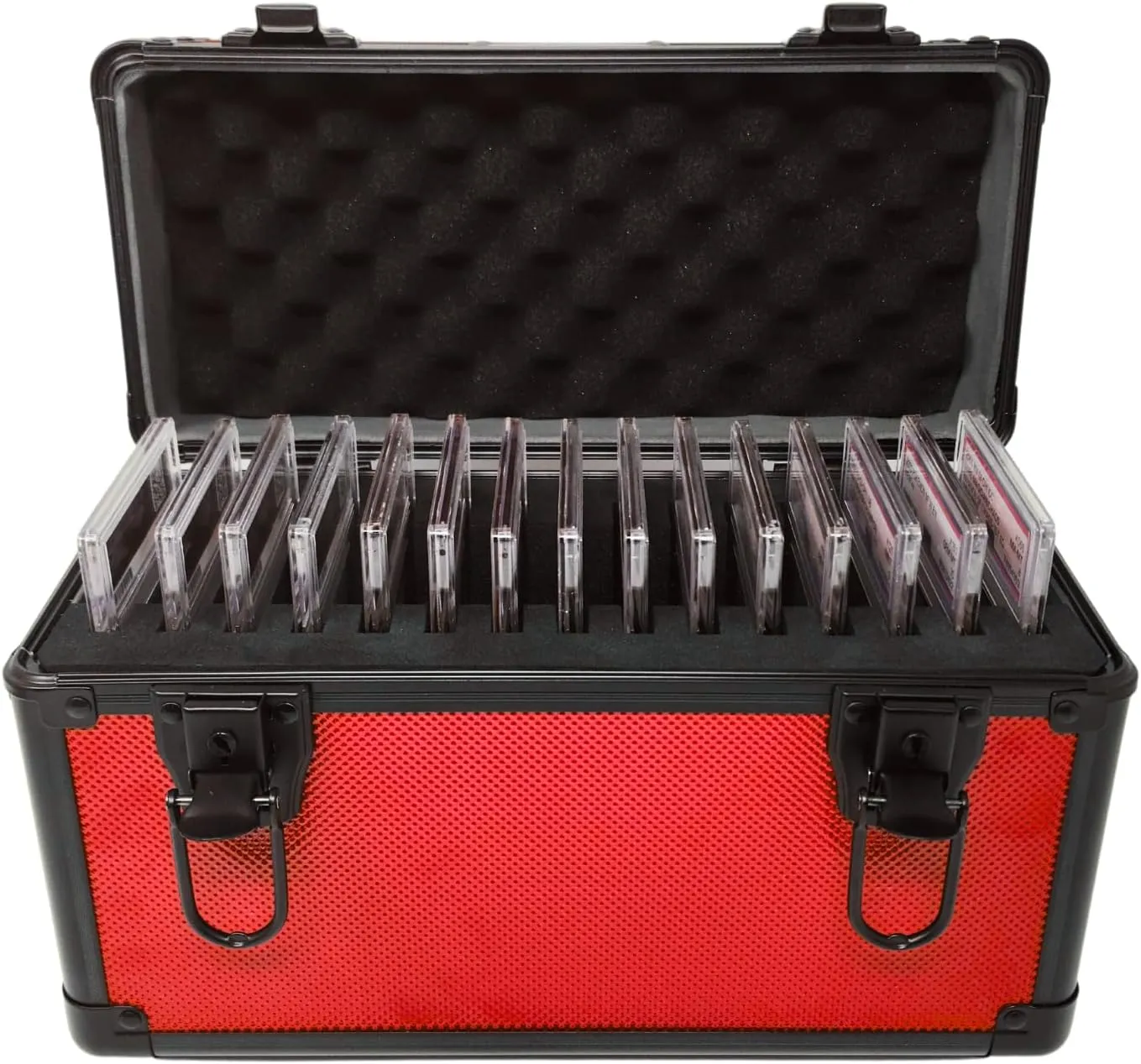 Precision Metal Slab Case – Holds 15 Graded Sports and Trading Cards – Durable Aluminum Storage Box for PSA, BGS, CGC Slabs – X-15 Red