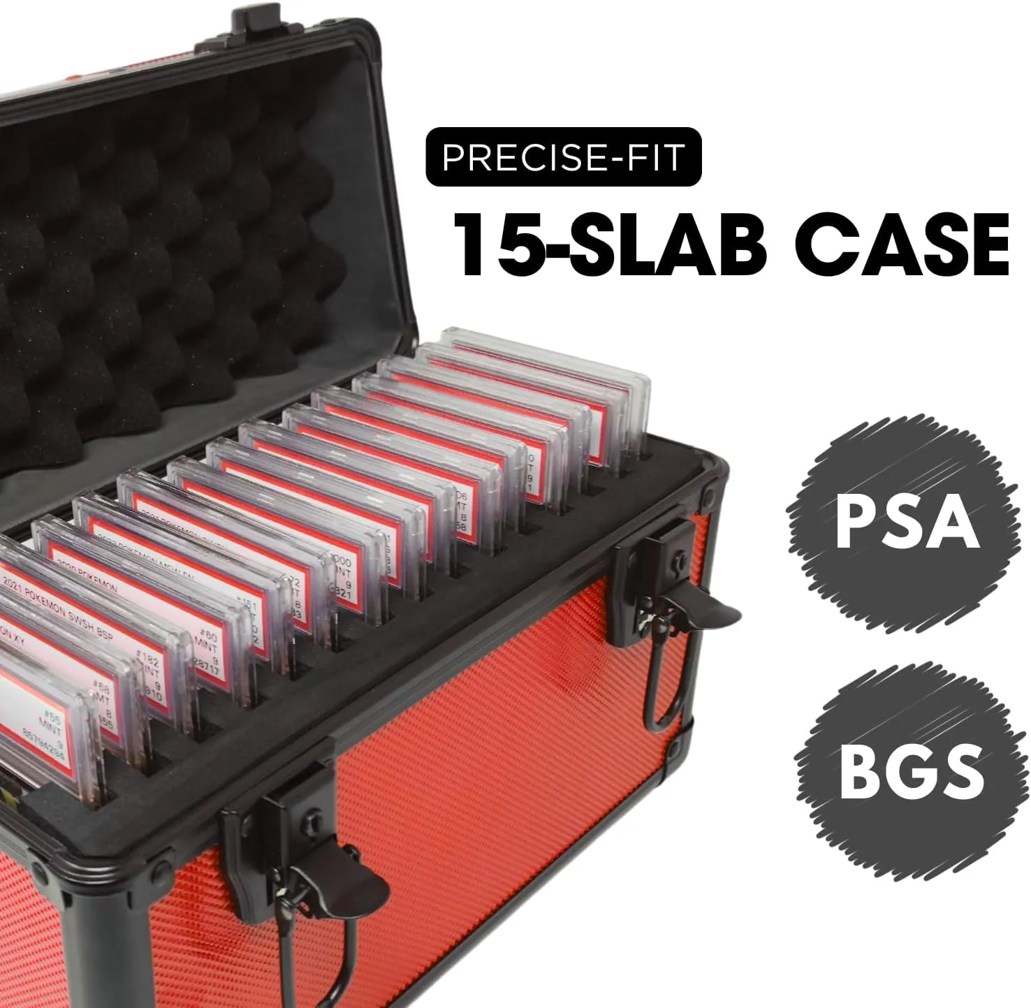 Precision Metal Slab Case – Holds 15 Graded Sports and Trading Cards – Durable Aluminum Storage Box for PSA, BGS, CGC Slabs – X-15 Red