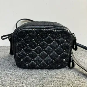 Preloved Valentino Rockstud Black Leather Camera Crossbody Bag