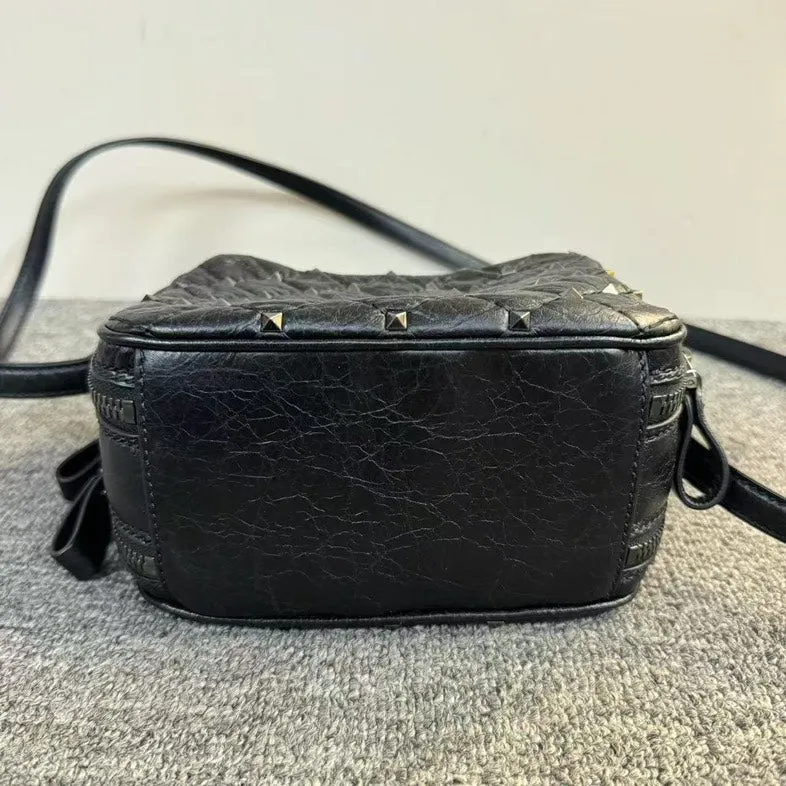 Preloved Valentino Rockstud Black Leather Camera Crossbody Bag