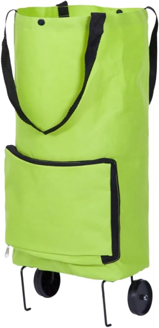 PRETYZOOM Foldable Grocery Cart with Wheels Collapsible Shopping Bag for Travel Camping and Laundry Capacity Trolley for Heavy Items Green