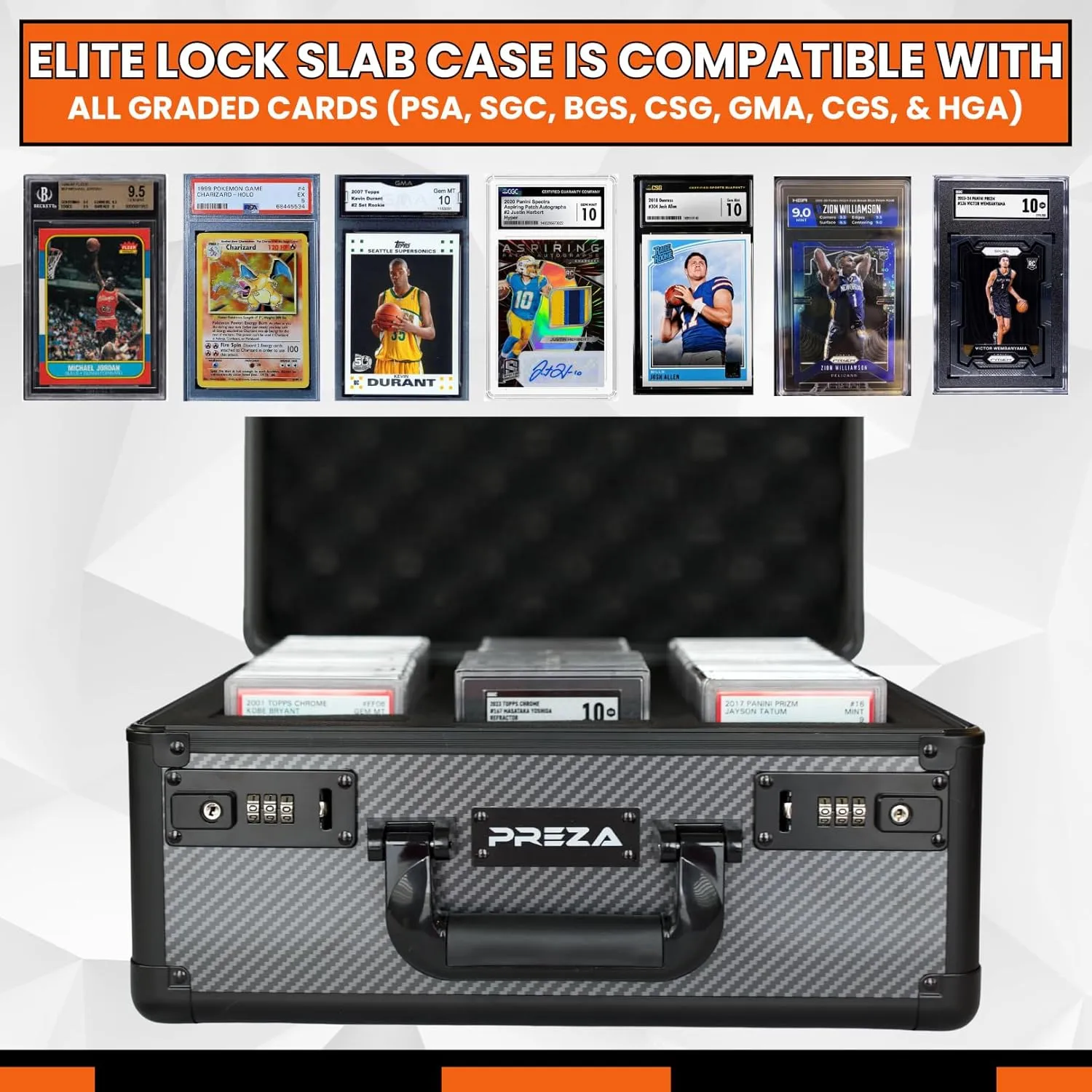 PREZA Graded Card Case - Slab Case for Graded Slabs - Premium Trading Card Storage Box with Upgraded Combination and Key Lock (Large)
