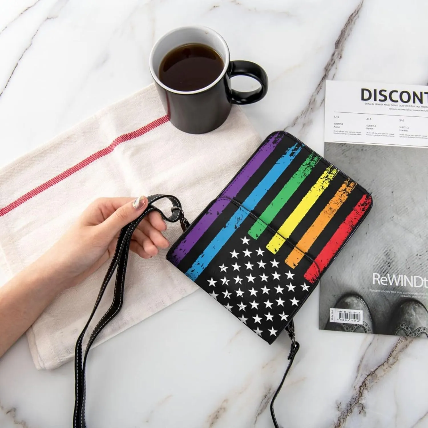 Pride Rainbow American Flag LGBT Leather Crossbody Cell Phone Purse Small Wallet Bags Adjustable Phone Bag for Women