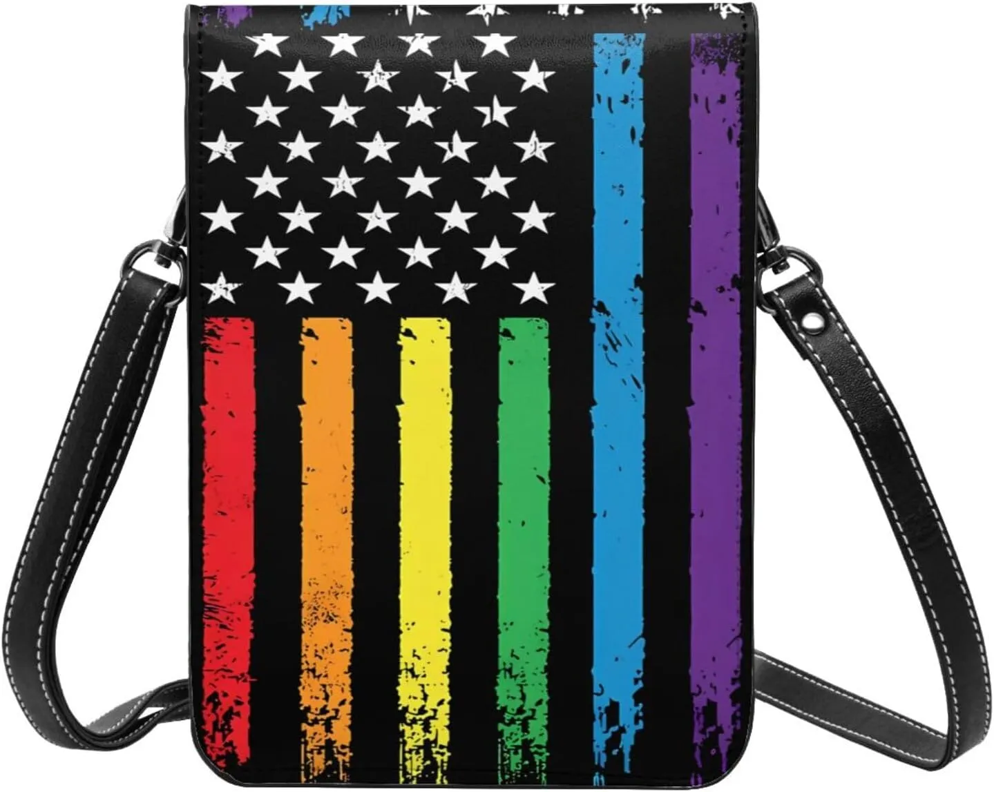 Pride Rainbow American Flag LGBT Leather Crossbody Cell Phone Purse Small Wallet Bags Adjustable Phone Bag for Women