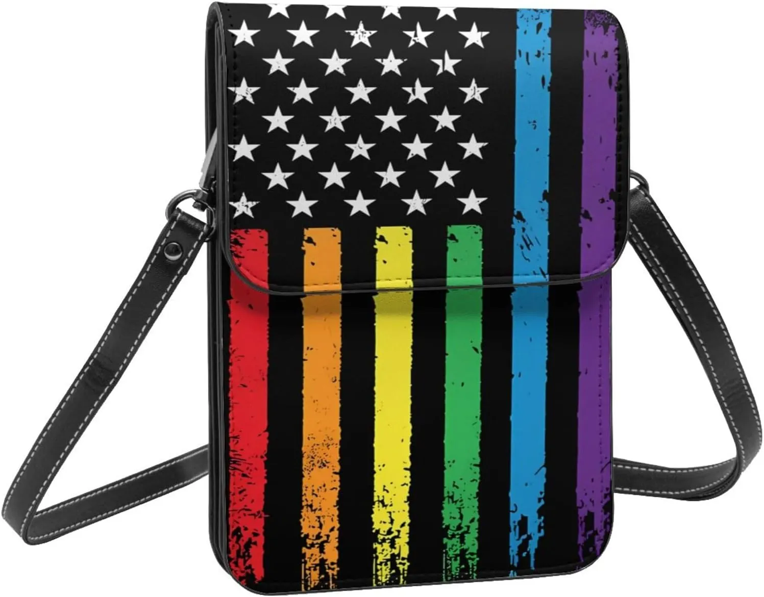 Pride Rainbow American Flag LGBT Leather Crossbody Cell Phone Purse Small Wallet Bags Adjustable Phone Bag for Women