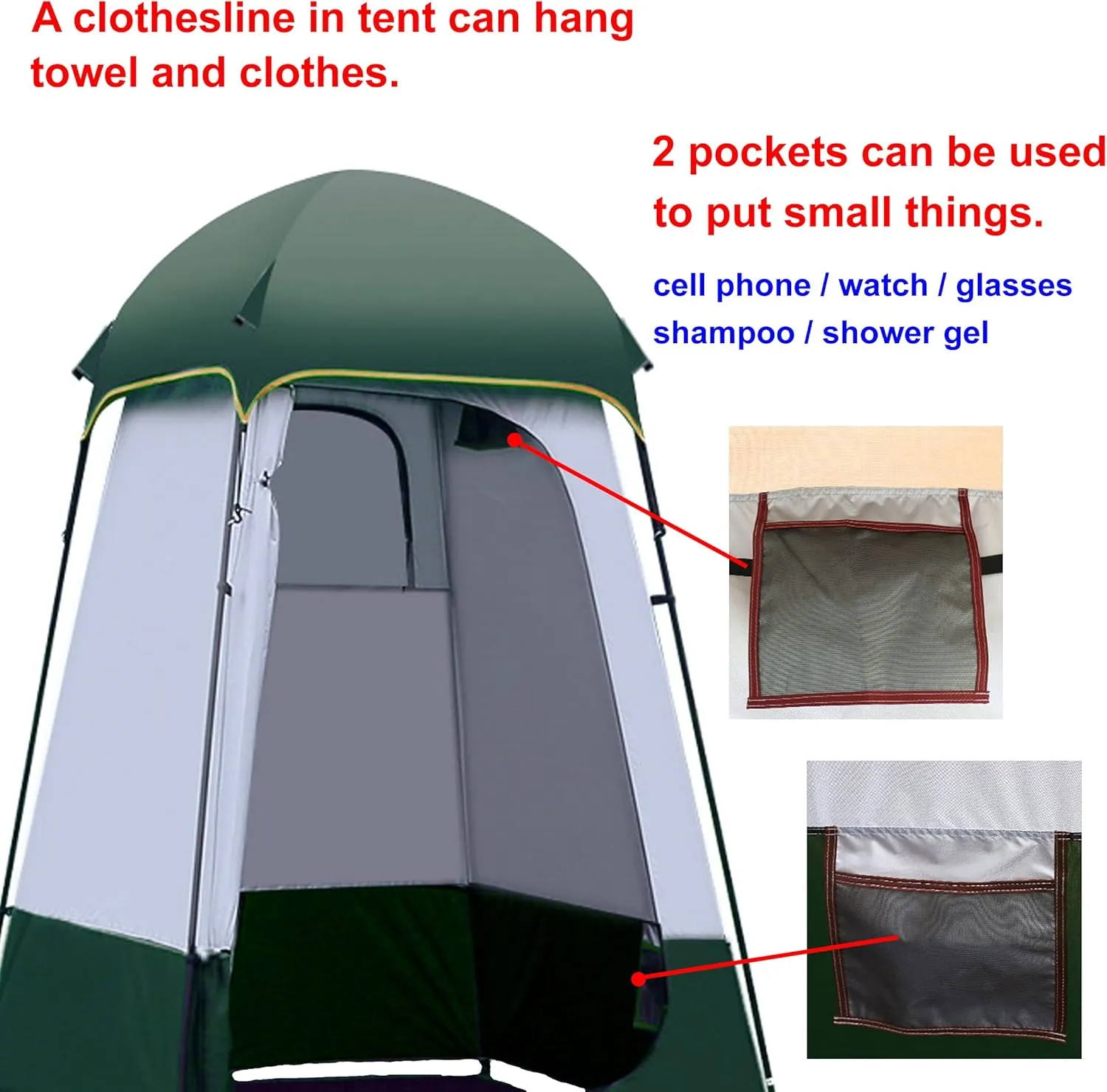 Privacy Large Changing Shower Tent - Portable Quick Easy Installation Shower Bag Camping Outdoor Toilet Shelter 94” x 63” x 63” Beach Sun Protection Ventilation Waterproof