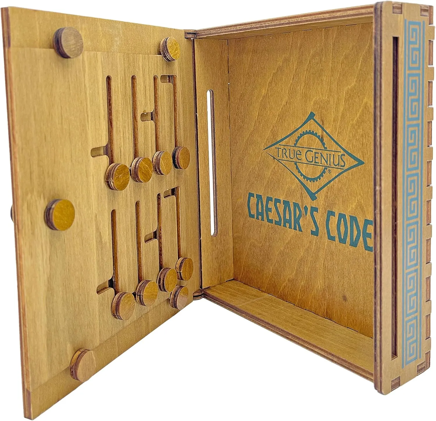 Project Genius Caesar's Codex Classic Wooden Puzzle Box for Kids 8 , Teens, and Adults - Secret Hidden Compartment for Cash, Valuables, and Gift Cards - True Genius Brainteaser, Solve Code to Open Box