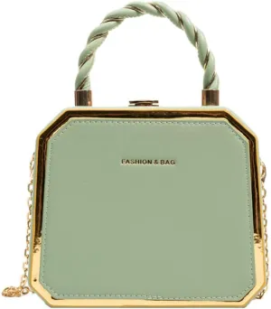PU Leather Small Square Box Clutch Top Handle Crossbody Shoulder Purse Party Evening Bag for Women