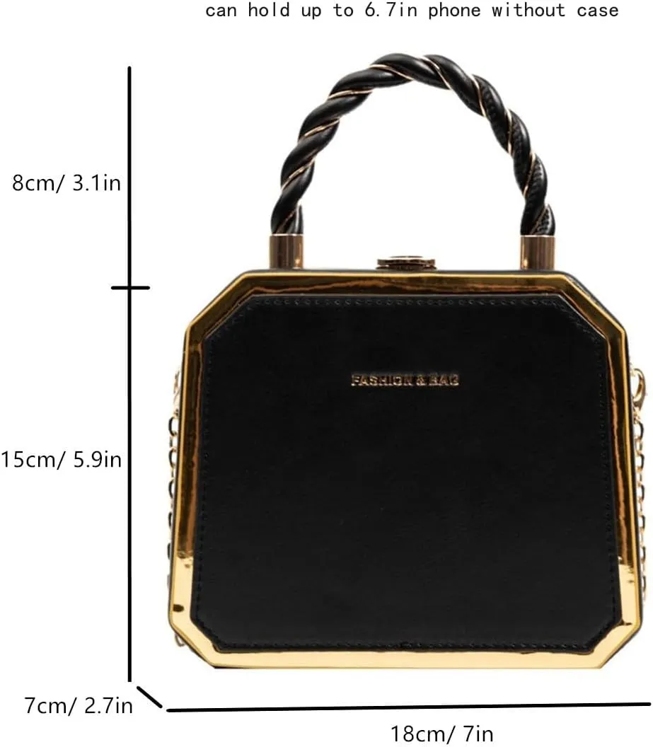 PU Leather Small Square Box Clutch Top Handle Crossbody Shoulder Purse Party Evening Bag for Women