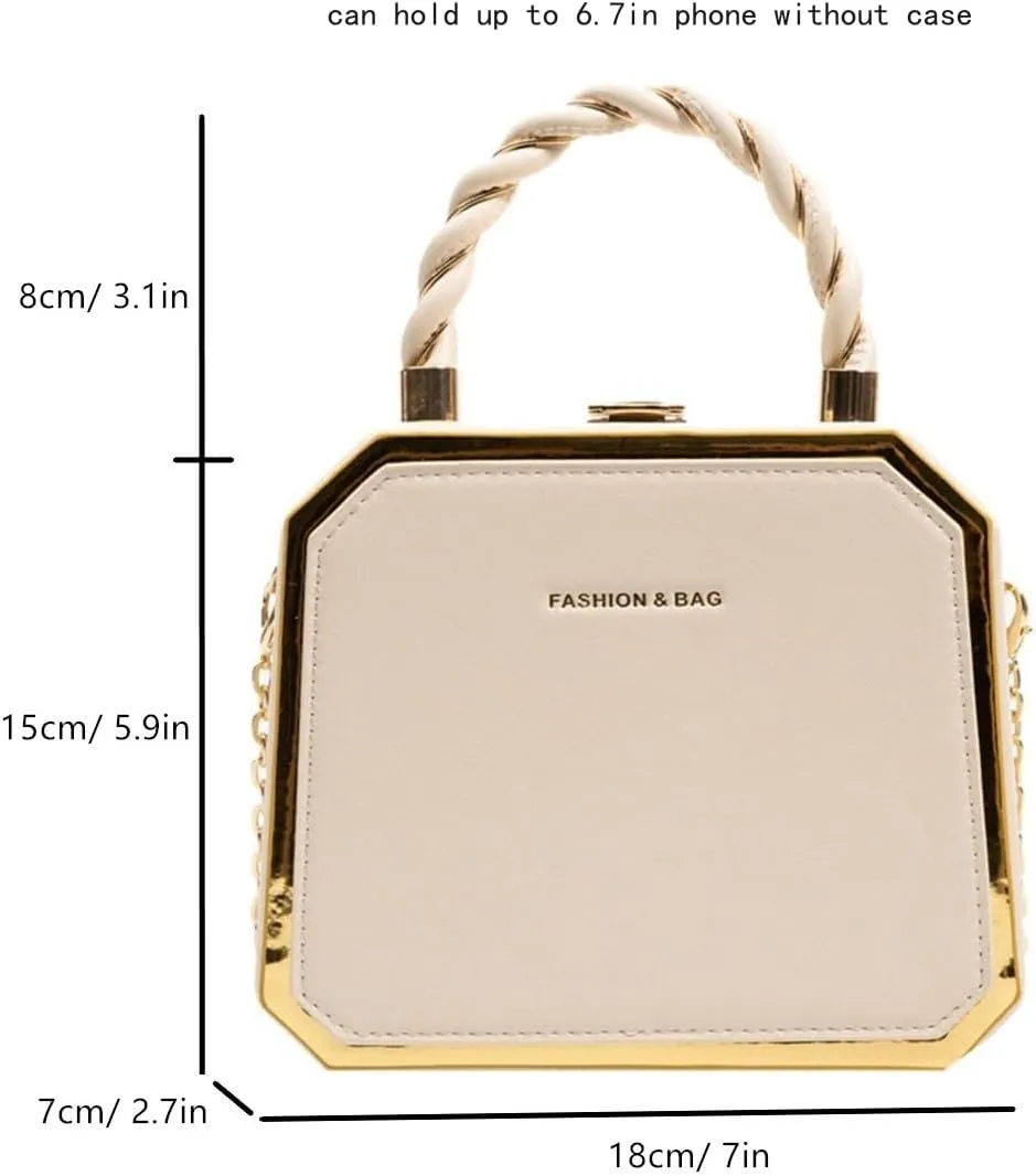 PU Leather Small Square Box Clutch Top Handle Crossbody Shoulder Purse Party Evening Bag for Women